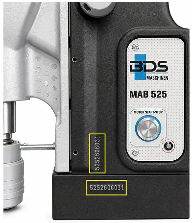 Serial number location on the machine